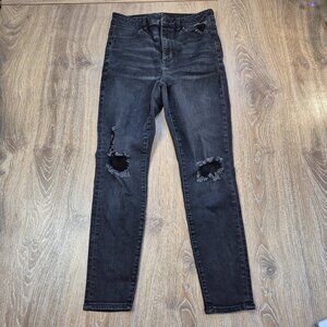 American Eagle Super High Rise Jeggings Black Sz 8 Short Jeans Denim Petites